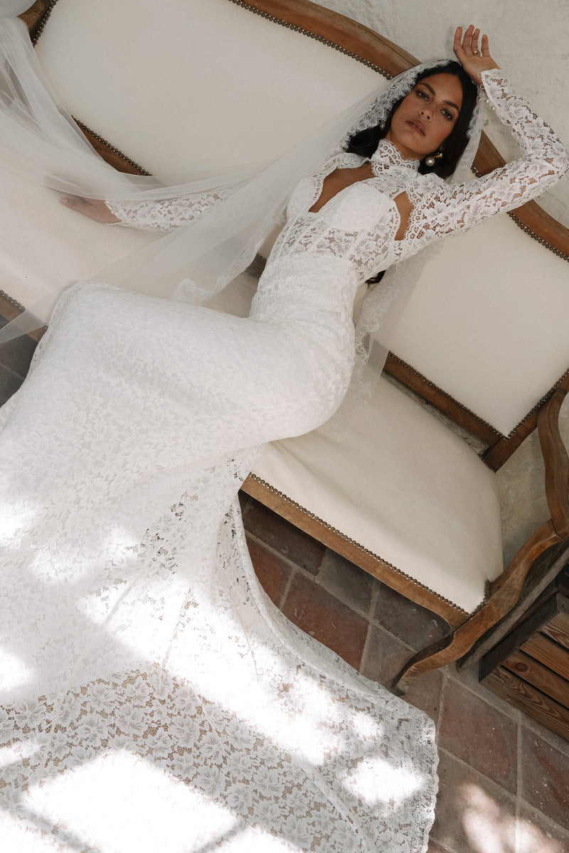 chinese dress ladies Vintage 70s Tiered Lace Wedding Dress with Brown Floral Embroidery – Call  Me The Breeze