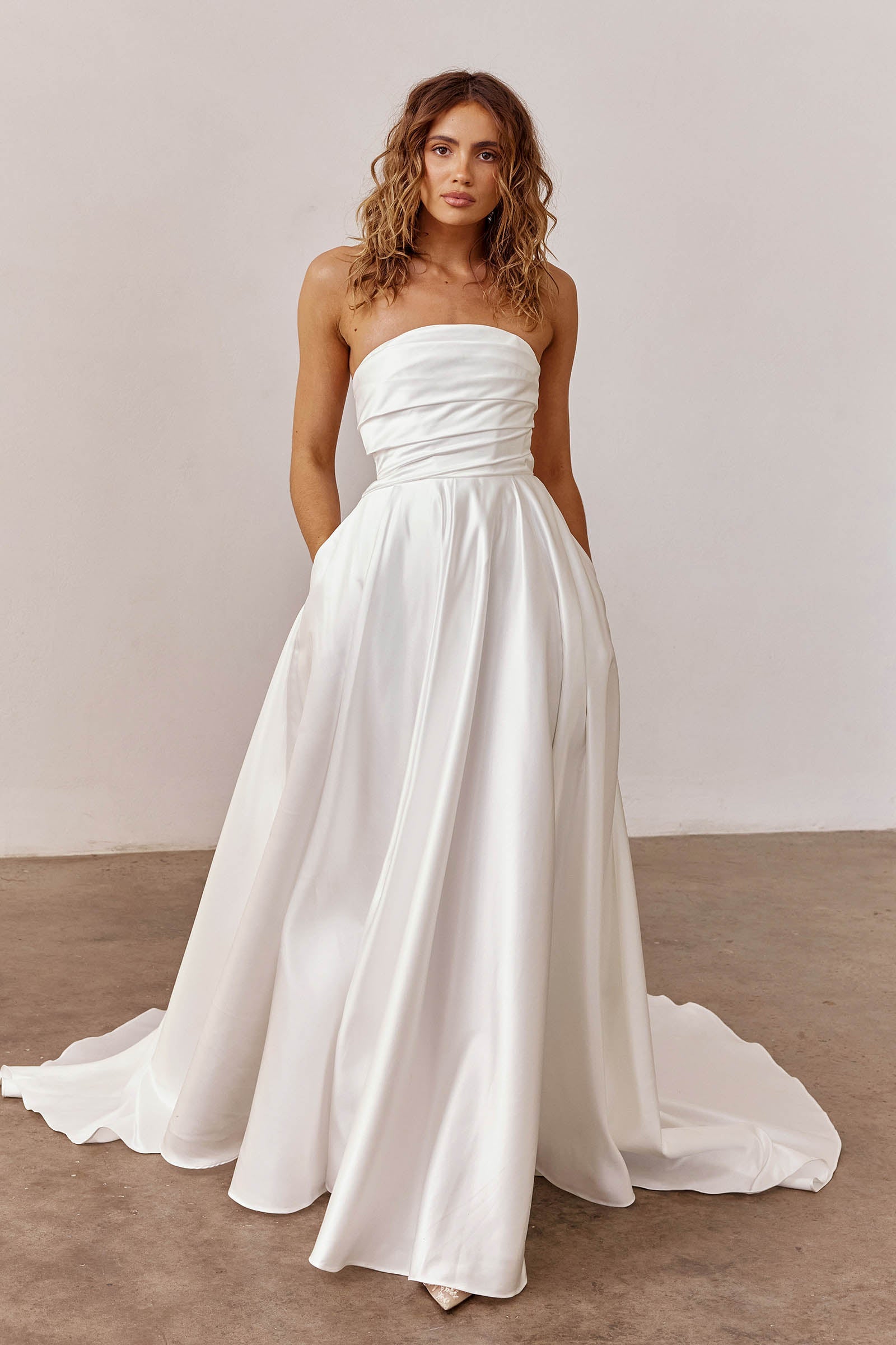 Strapless satin wedding dress_XS_