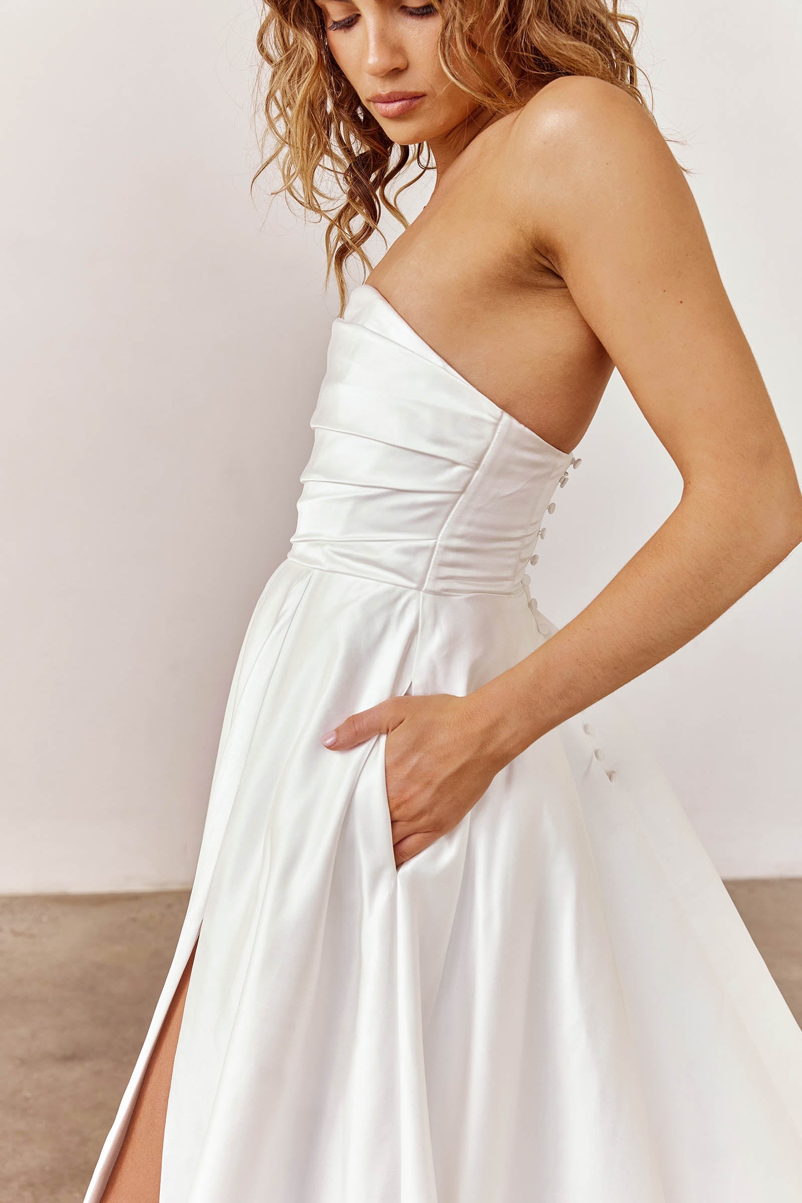 Strapless satin wedding dress_XS_