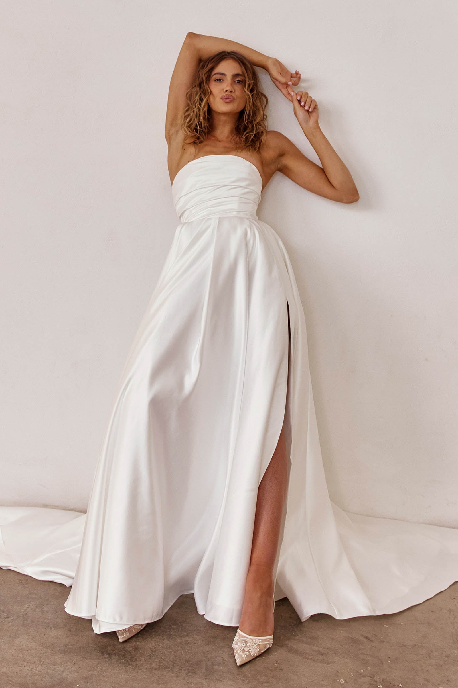 Strapless satin wedding dress_XS_