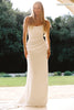 A woman wearing a strapless white wedding gown with a draped bodice and floor-length silhouette_xs_