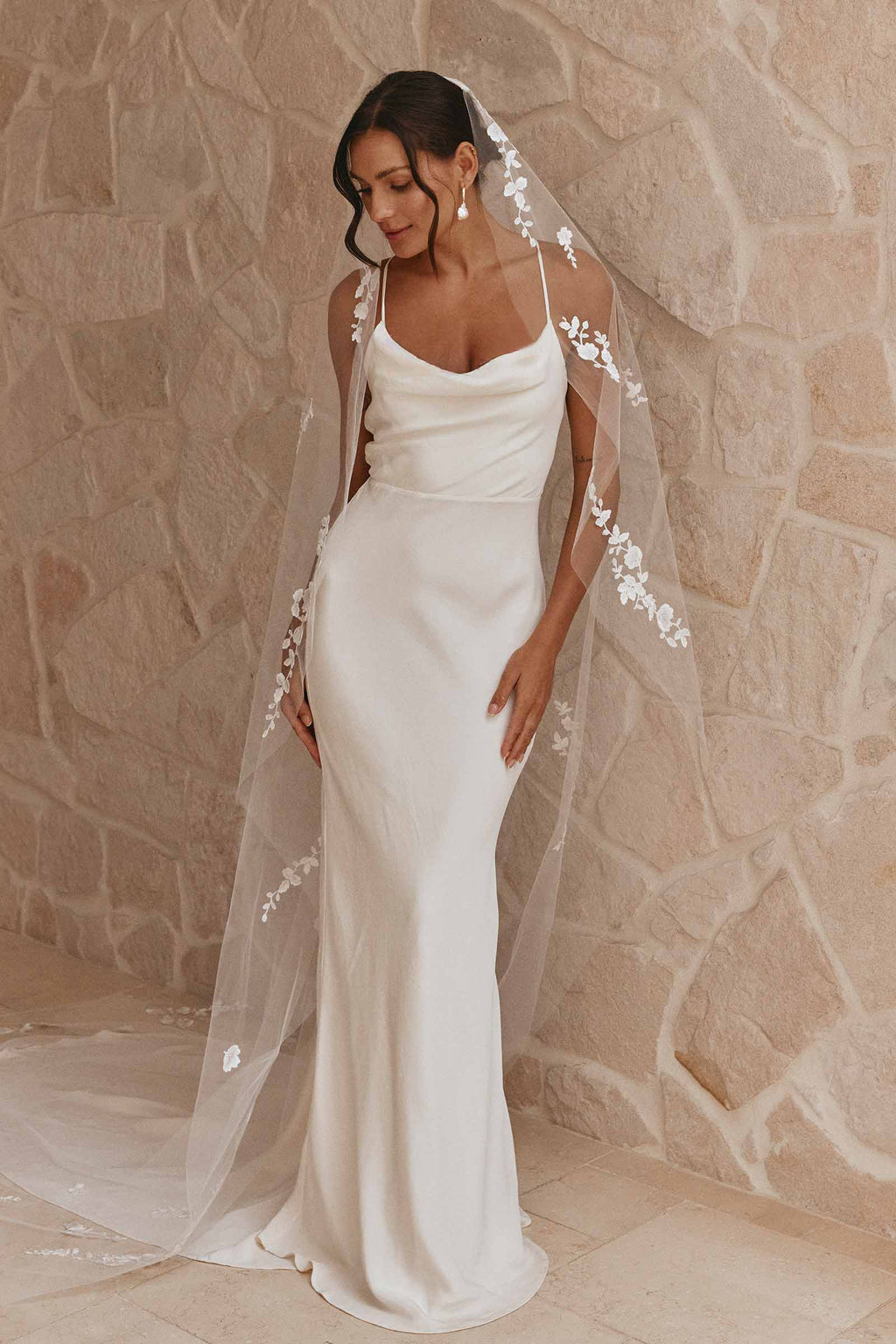 honey silk wedding dress paired with the pierlot veil