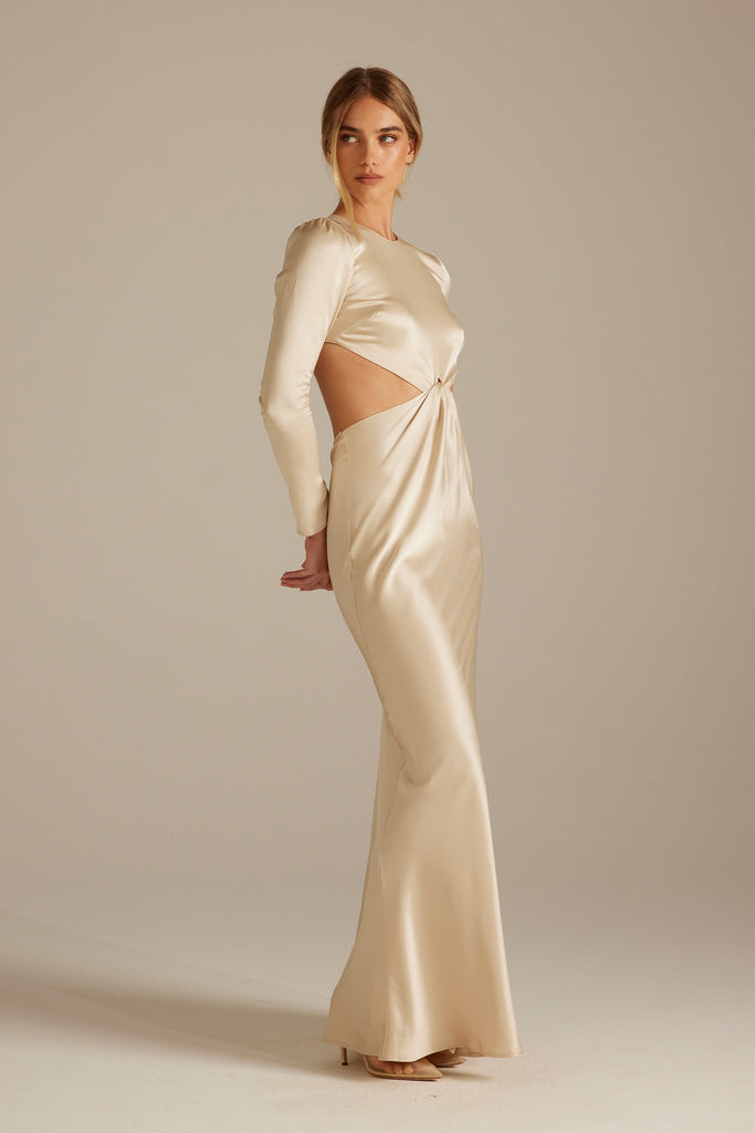 Blake Long Sleeve Champagne Bridesmaid Dress_XS_