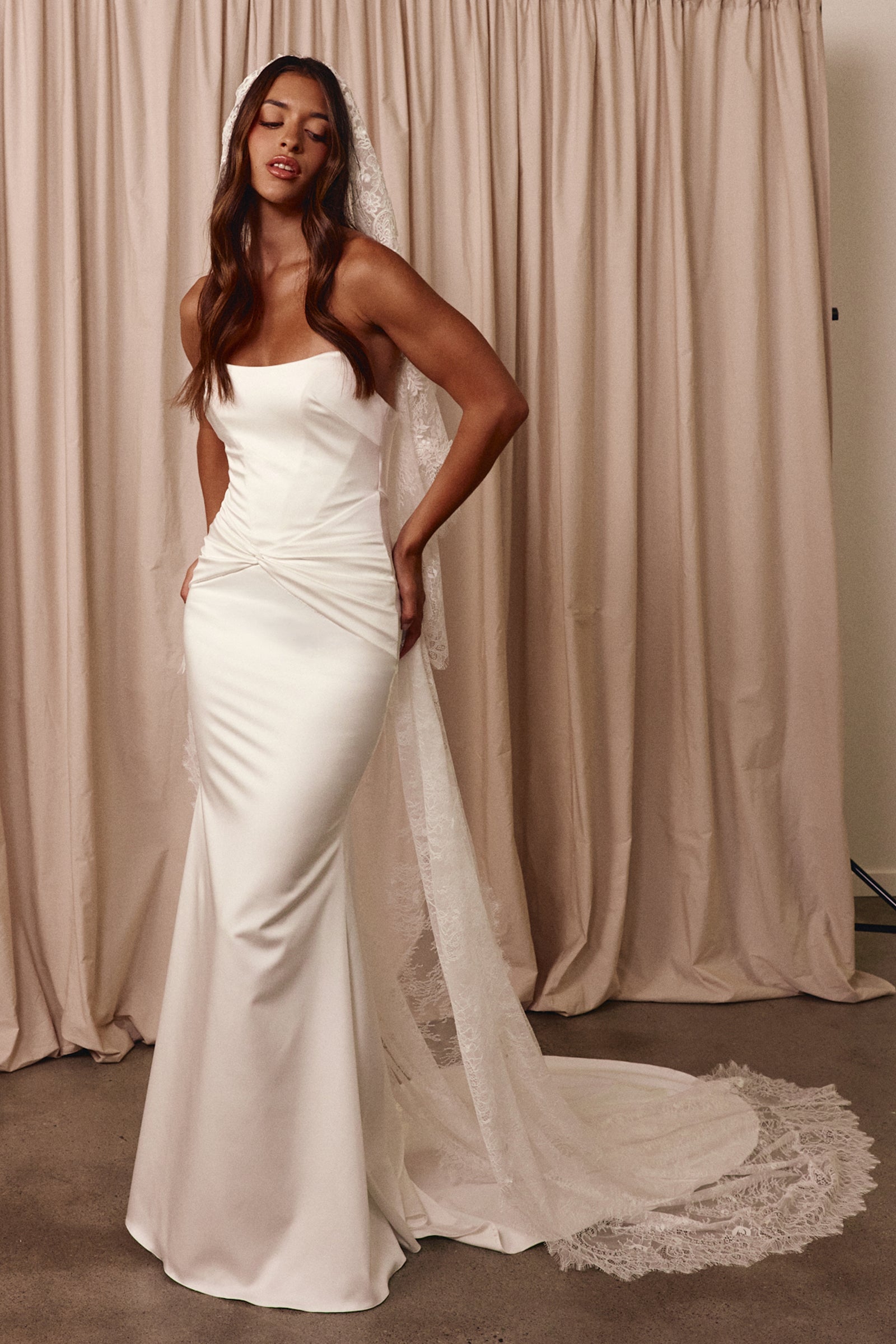 Strapless satin wedding dress_XS_
