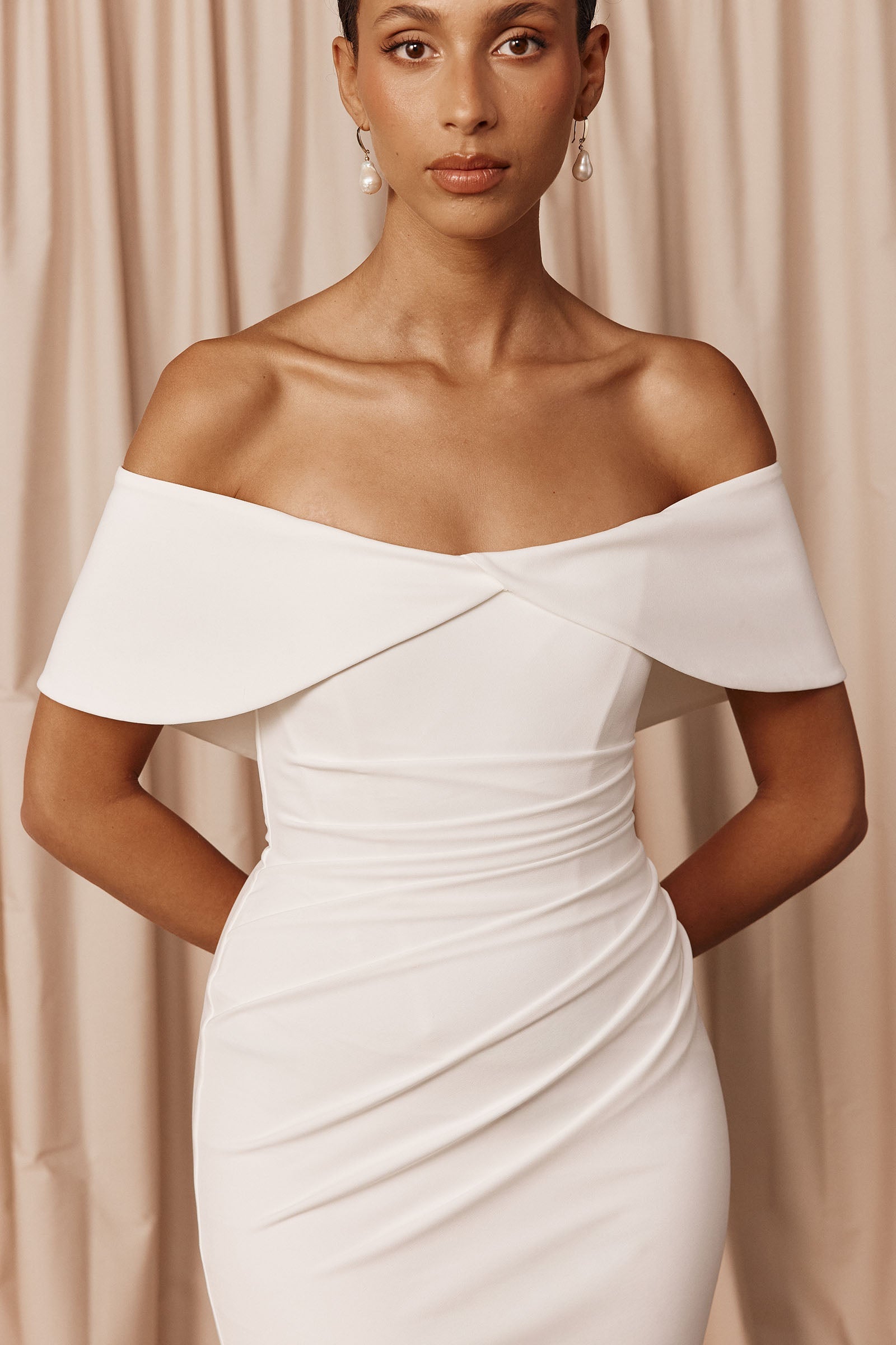 Off-the-shoulder crepe wedding dress_XS_