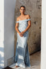 Off the shoulder blue bridesmaid dress