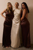 High neck champagne bridesmaids dress