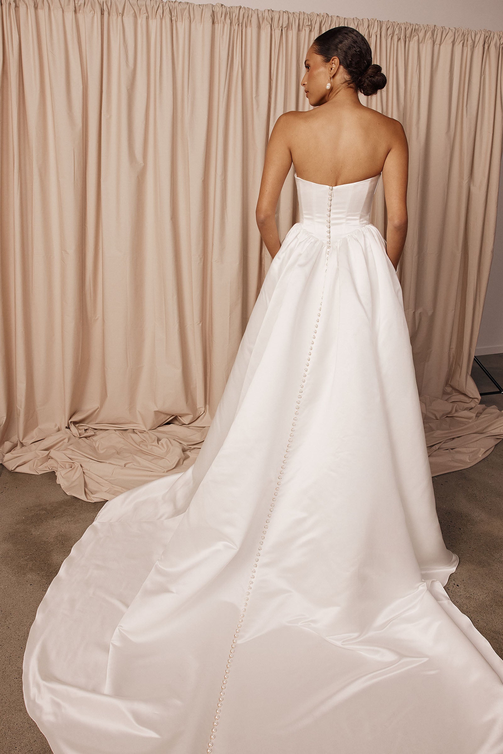 Strapless satin wedding dress_XS_