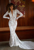 V-neck long sleeve lace wedding dress_XS_