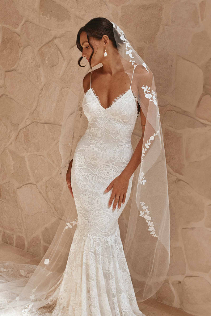 Clo gown paired with the Pierlot veil