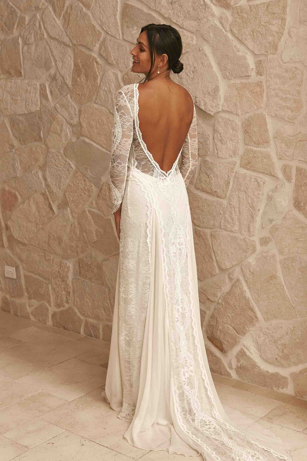 Grace Loves Lace long sleeve lace Inca gown with low back