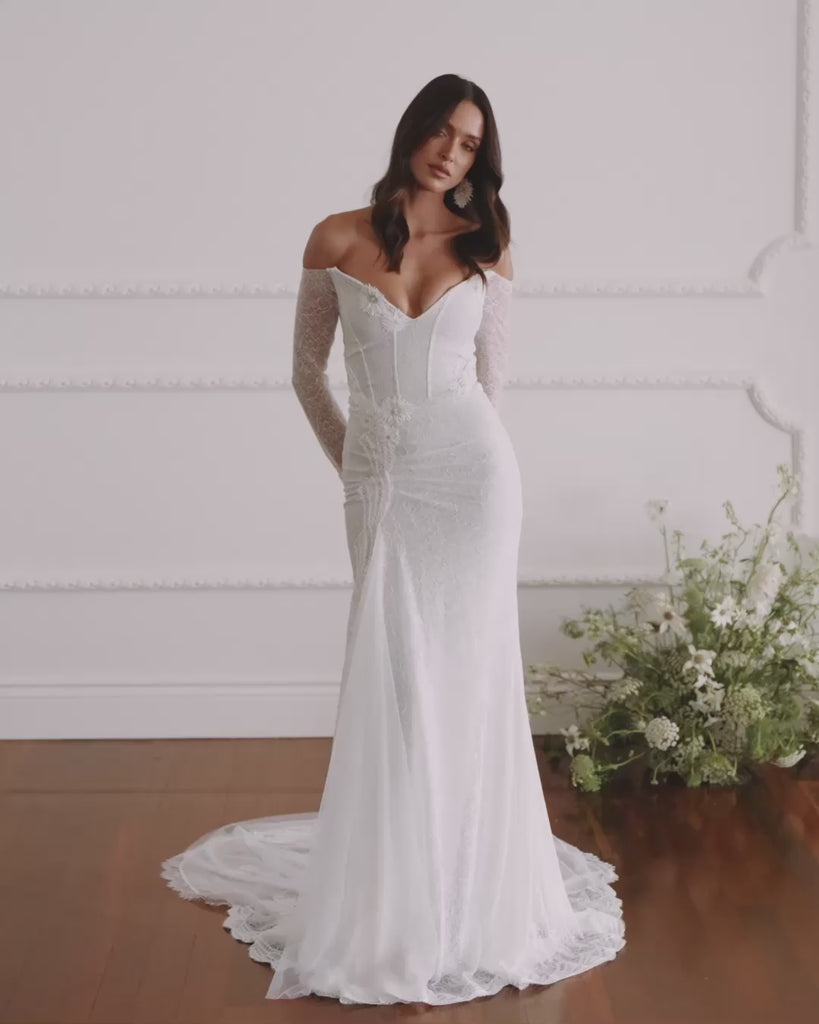 off the shoulder wedding dress